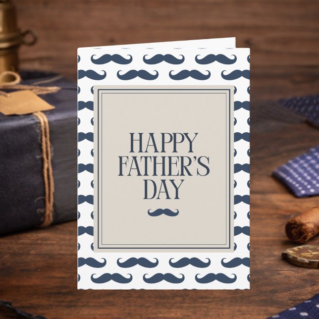 Navy Blue Mustache Pattern Happy Father's Day Kort (Skapare uppladdad)