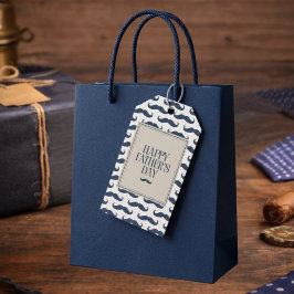 Navy Blue Mustache Pattern Happy Father's Day Presentetikett