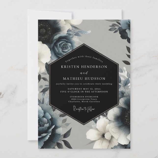 Navy Blue Mystical Winter Wedding Inbjudningar (Framsida)