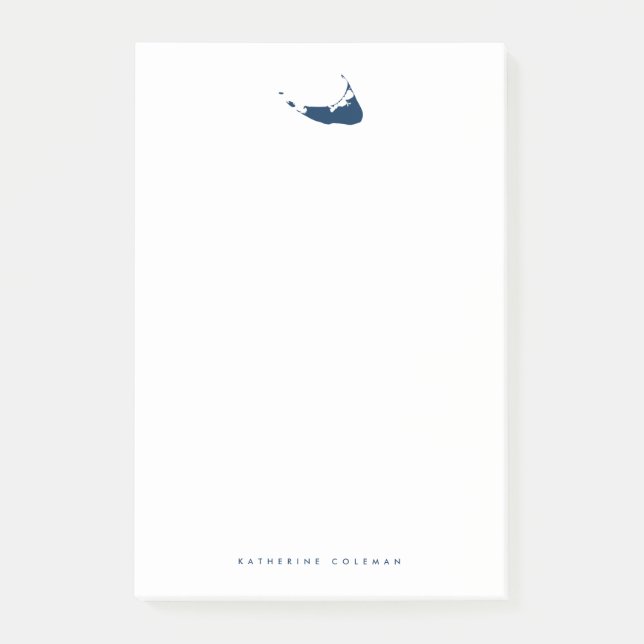 Navy Blue Nantucket Island Karta Monogram Post-it Block (Framsida)