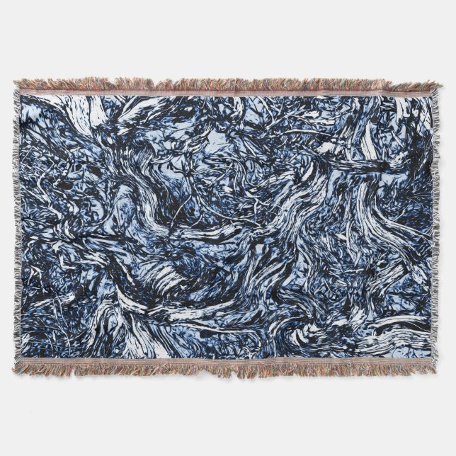 Navy Blue Nature Abstrakt Mönster Filt (Framsidan)