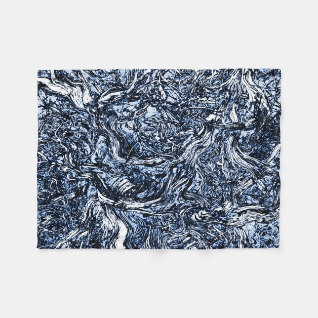 Navy Blue Nature Abstrakt Mönster Fleecefilt (Framsidan (Horisontell))