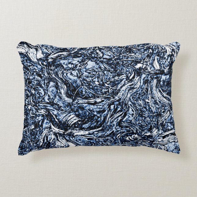 Navy Blue Nature Abstrakt Mönster Prydnadskudde (Framsidan)