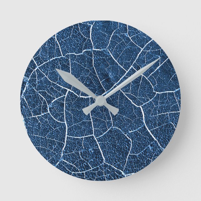 Navy Blue Nature Abstrakt Mönster Rund Klocka (Framsida)