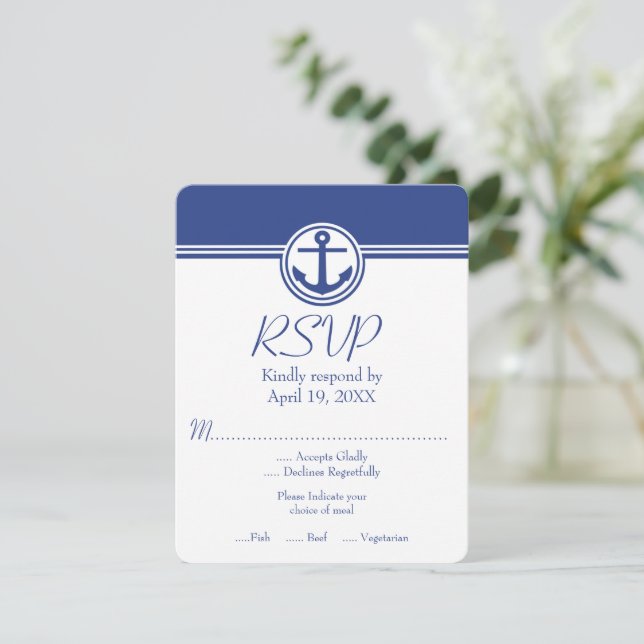 Navy Blue Nautical Anchor-Bröllop OSA Card (Stående Fram)