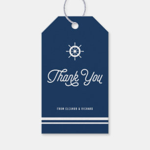Navy Blue Nautical Tack Script med Helm Presentetikett
