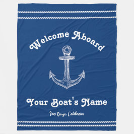 Navy Blue Nautical Welcome om Anpassningsbar Boat Fleecefilt