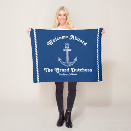 Navy Blue Nautical Welcome om Anpassningsbar Boat Fleecefilt