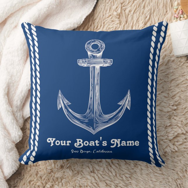 Navy Blue Nautical Welcome om Anpassningsbar Boat Kudde (Filt)