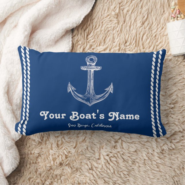 Navy Blue Nautical Welcome om Anpassningsbar Boat Lumbarkudde (Filt)
