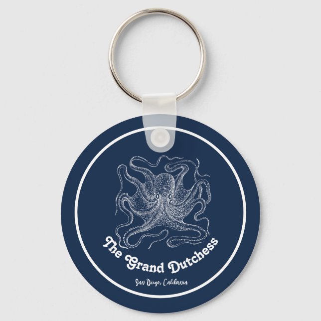 Navy Blue Nautical Welcome om Anpassningsbar Boat Nyckelring (Framsida)