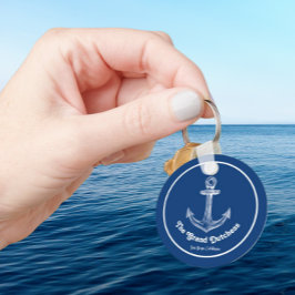 Navy Blue Nautical Welcome om Anpassningsbar Boat Nyckelring