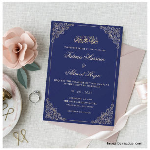 Navy Blue Nikah Islamic Muslim Bröllop Inbjudningar