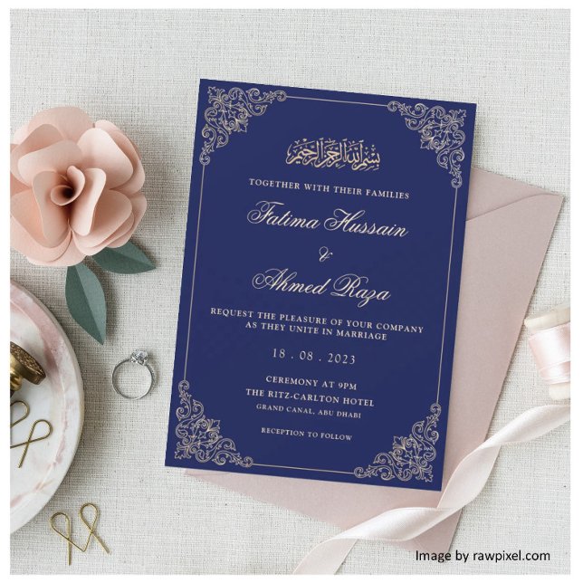 Navy Blue Nikah Islamic Muslim Bröllop Inbjudningar (Skapare uppladdad)