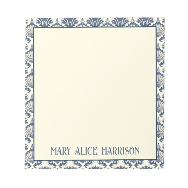 Navy Blue och Cream Seashell Mönster Anteckningsblock (Framsida)