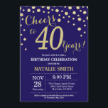Navy Blue och Guld 40:e födelsedagsdiamanten Inbjudningar<br><div class="desc">Inbjudan till 30års födelsedag med flottblått och Guld Glittrens diamantbakgrund. Konfetti Guld. Vuxen födelsedag. Manliga Manar eller Kvinnor födelsedag.
Om du vill göra ytterligare anpassningar klickar du på knappen Anpassa och användor verktygen som är utformat för att ändra mallen.</div>