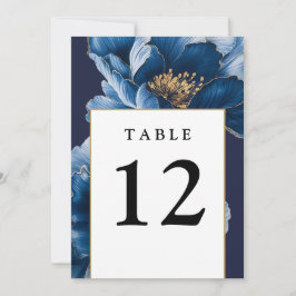 Navy Blue Och Guld Blommiga Moderna Bordskort