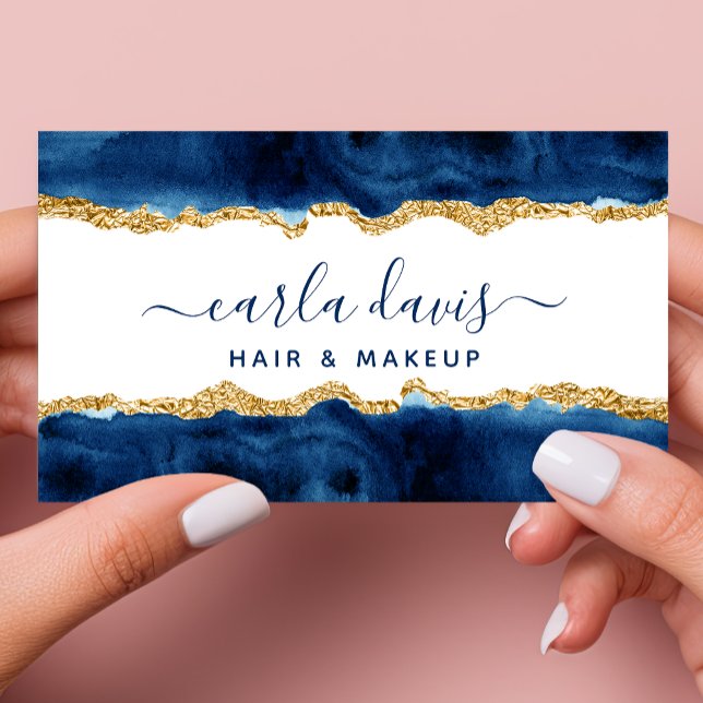 Navy Blue och Guld | Elegant Kalligrafi Visitkort (Skapare uppladdad)