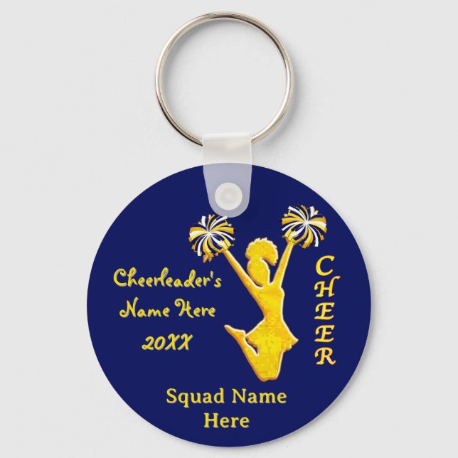 Navy Blue och Guld Glada Nyckelringar med din text (Framsida)