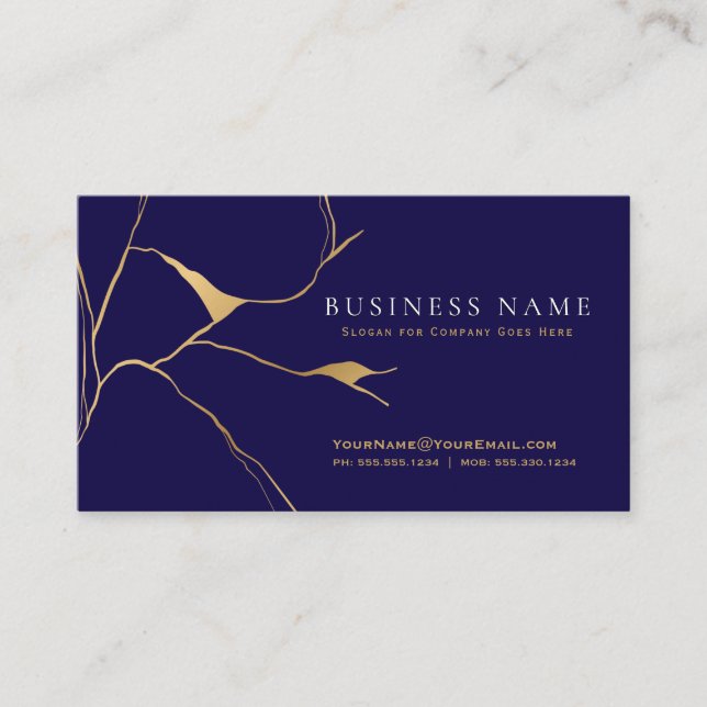 Navy Blue och Guld Kintsugi Professionell Visitkort (Framsida)