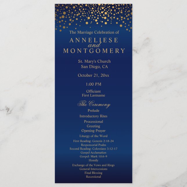 Navy Blue och Guld Konfettiprickar - Progam Program (Framsida)