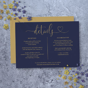 Navy Blue Och Guld Script Detaljer Informationskor Inbjudningar