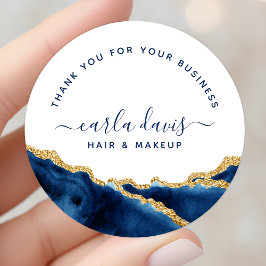 Navy Blue Och Guld Watercolor Runt Klistermärke
