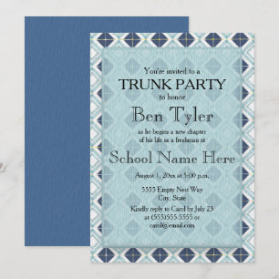 Navy Blue och Ljusblå Diamant Mönster Trunk Party Inbjudningar