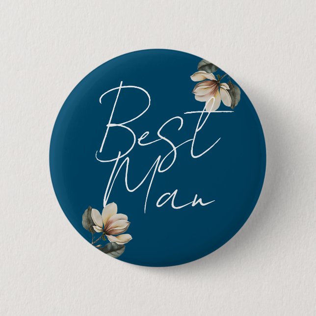 Navy Blue och Magnolia Bröllop Best Man Knapp (Framsida)