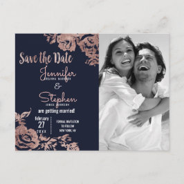 Navy Blue och Rose Guld Blommig Spara Datum Meddelande Vykort