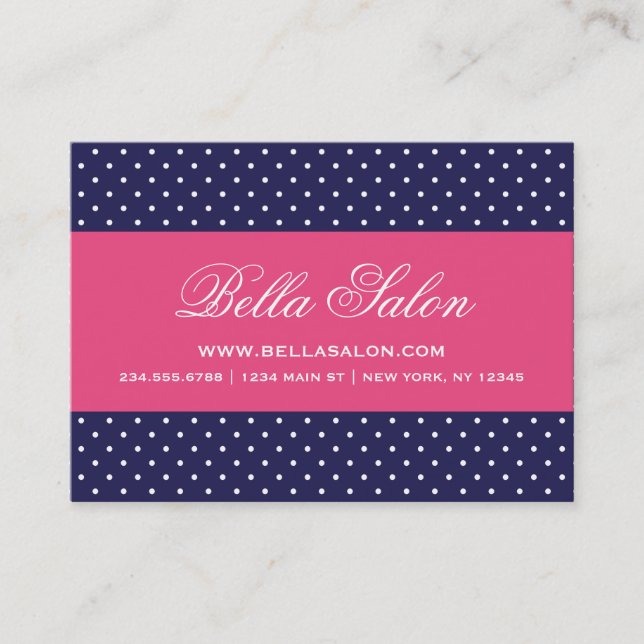 Navy Blue och Shock rosa Cute Modern Polka dots Visitkort (Framsida)