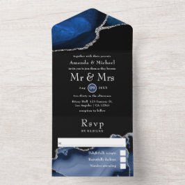 Navy Blue och Silver Agate Bröllop Allt I Ett Invi