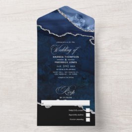 Navy Blue och Silver Agate Bröllop Allt I Ett Invi