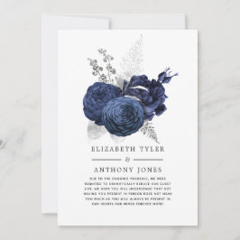 Navy Blue och Silver Blommig Reducerad Bröllopsgäs Meddelande