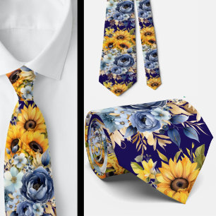 Navy Blue och Sunblommor Neck Tie Slips
