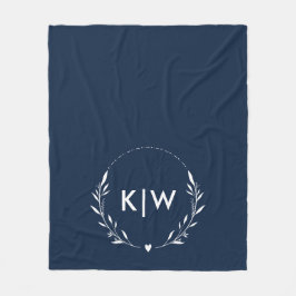 Navy Blue och Vit | Moderna Initialer Monogram Fleecefilt