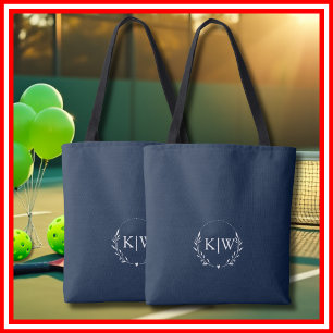 Navy Blue och Vit Moderna Initialer Monogram Tygkasse