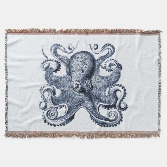 Navy Blue Octopus illustration av Ernst Haeckel Filt (Framsidan)