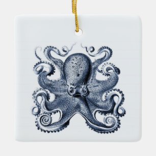 Navy Blue Octopus illustration av Ernst Haeckel Julgransprydnad Keramik