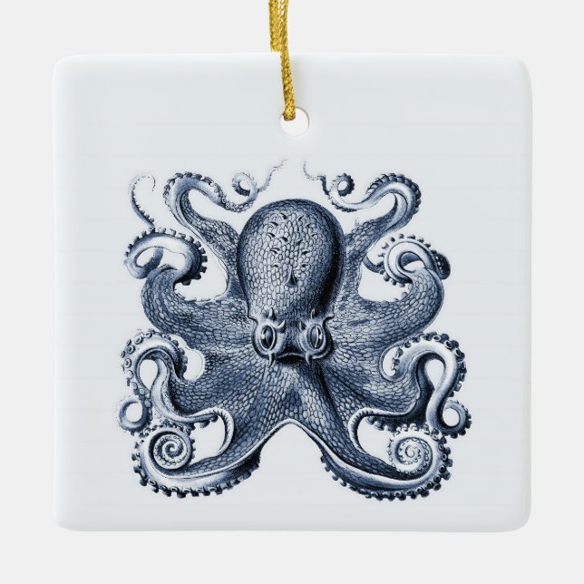 Navy Blue Octopus illustration av Ernst Haeckel Julgransprydnad Keramik (Framsida)