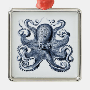 Navy Blue Octopus illustration av Ernst Haeckel Julgransprydnad Metall