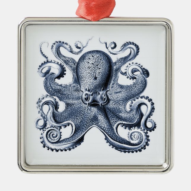 Navy Blue Octopus illustration av Ernst Haeckel Julgransprydnad Metall (Framsidan)