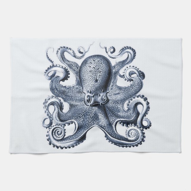 Navy Blue Octopus illustration av Ernst Haeckel Kökshandduk (Horisontell)
