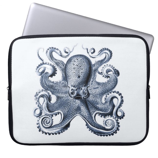Navy Blue Octopus illustration av Ernst Haeckel Laptop Fodral (Framsidan)