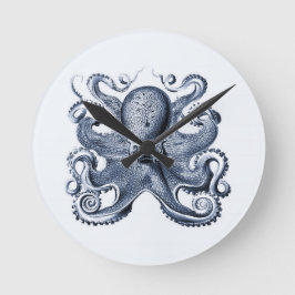 Navy Blue Octopus illustration av Ernst Haeckel Rund Klocka
