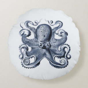 Navy Blue Octopus illustration av Ernst Haeckel Rund Kudde