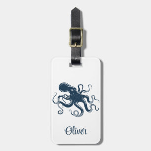 Navy Blue octopus nautiques illustration Bagagebricka