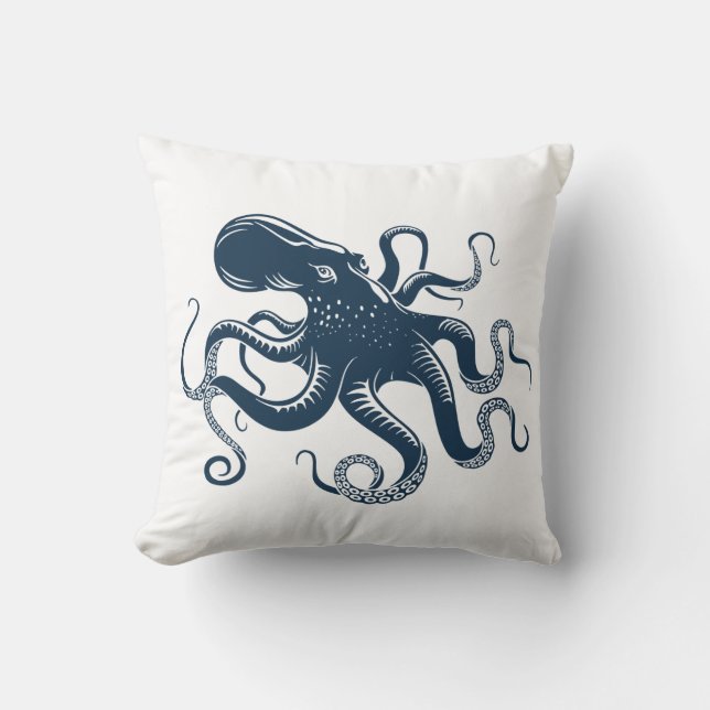 Navy Blue octopus nautiques illustration Kudde (Framsida)
