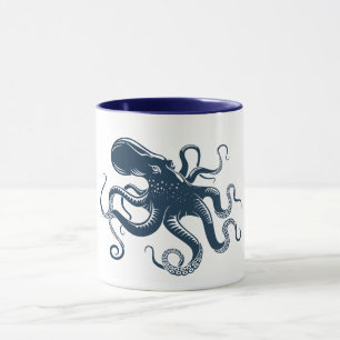 Navy Blue octopus nautiques illustration Mugg