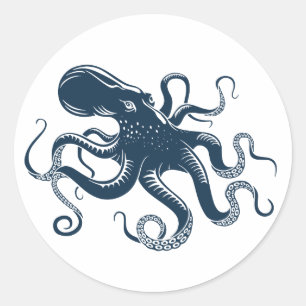 Navy Blue octopus nautiques illustration Runt Klistermärke